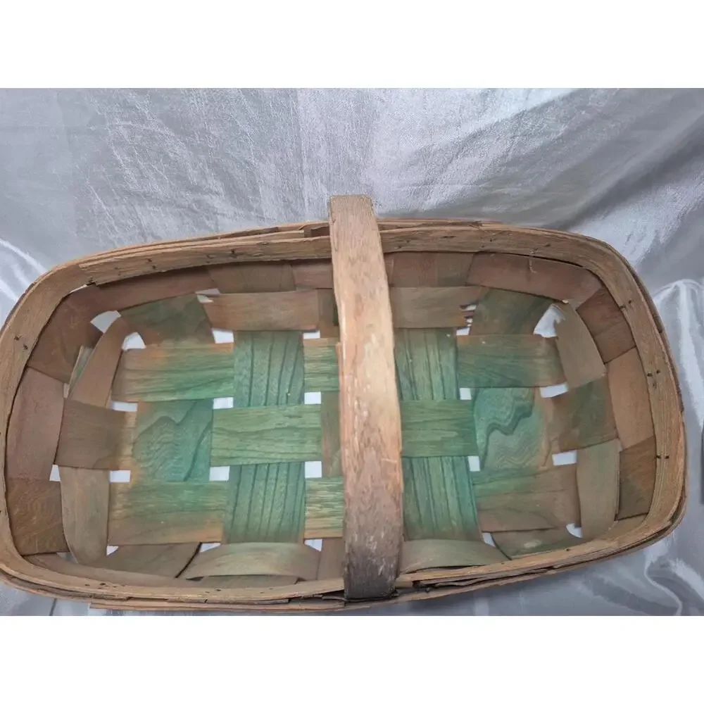 Antique Woven Wood Splint Gathering/Fruit/Market Basket With Handle 9